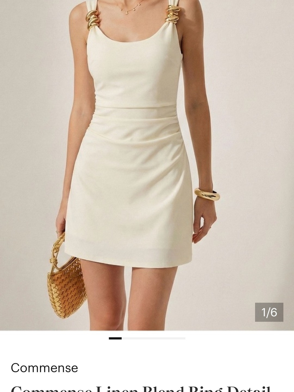 Commense Cream Mini Dress with Gold Ring Shoulder Details